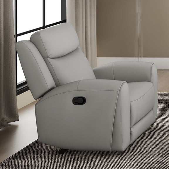 Contour Arms Manual Recliner Transitional Style Light Gray Finish High Density Foam Wide Seat Primary Living Room