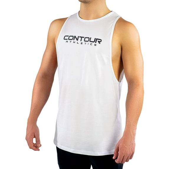 Contour Athletics Bodybuilding Tank Tops for Men, Stringer Muscle Fitness Tee for Gym Workout (White)