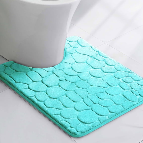 Evideco French Home Goods Memory Foam Contour Bath Mat Aqua Blue Pebble Design 18x20