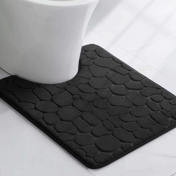 Memory Foam Contour Bath Mat Black Pebble Design 18x20