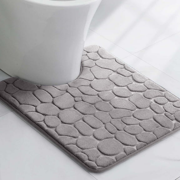 Evideco French Home Goods Memory Foam Contour Bath Mat Light Gray Pebble Design 18x20