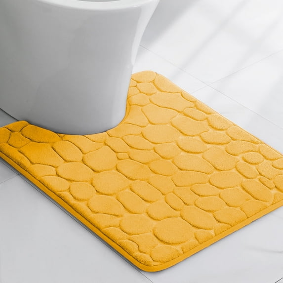 Evideco French Home Goods Memory Foam Contour Bath Mat Mustard Yellow Pebble Design 18x20