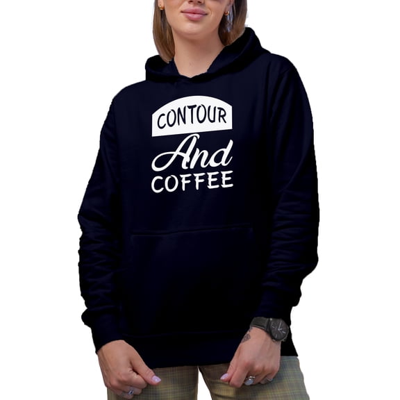 Contour and Coffee, Beauty Themed Merch Gift for Makeup Artist or Lovers, Cosmetologists & Beauticians, Navy Blue Hooded Sweatshirt or Hoodie, X-Large