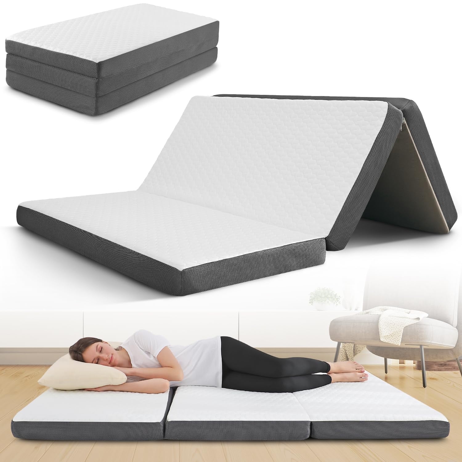 Queen Size Handcrafted Memory Foam Tri-Fold Sofa Bed