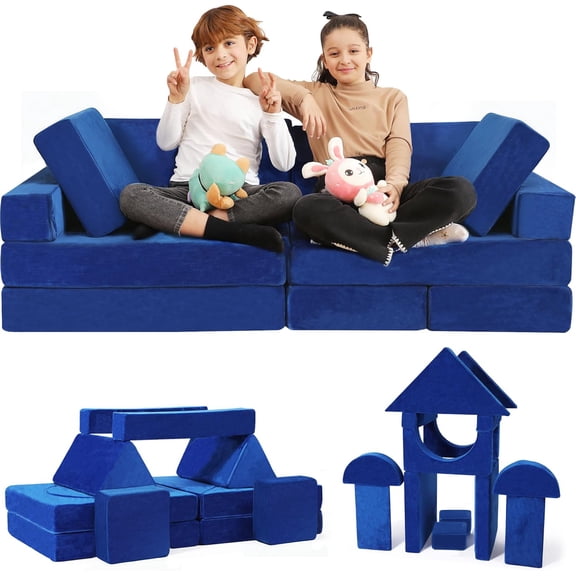 Contour Comfort Kids Couch 14 PC Modular Kids Play Couch Set, Blue