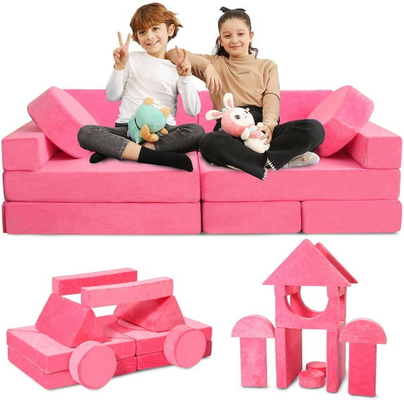 Contour Comfort 14-Piece Modular Kids Play Sofa – Convertible Foam Couch Set for Playroom & Lounge, Soft & Washable, Blue