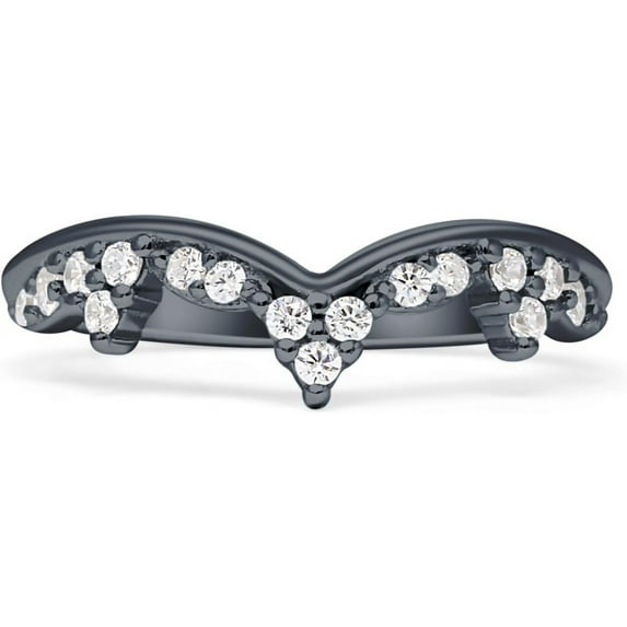 Contour Curved Crown V-Band 6.8mm Cubic Zirconia Black Tone 925 Sterling Silver, Size 10