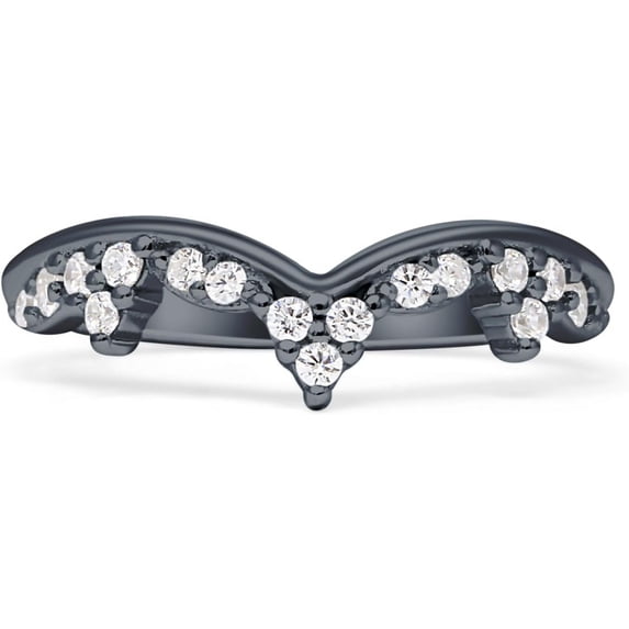 Contour Curved Crown V-Band 6.8mm Cubic Zirconia Black Tone 925 Sterling Silver, Size 6