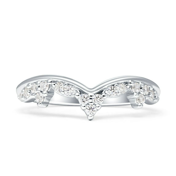 Contour Curved Crown V-Band 6.8mm Cubic Zirconia White Tone 925 Sterling Silver, Size 5