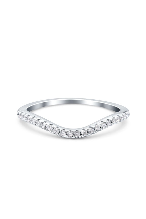 Contour Curved Half Eternity Band Ring Round CZ 925 Sterling Silver Size 8
