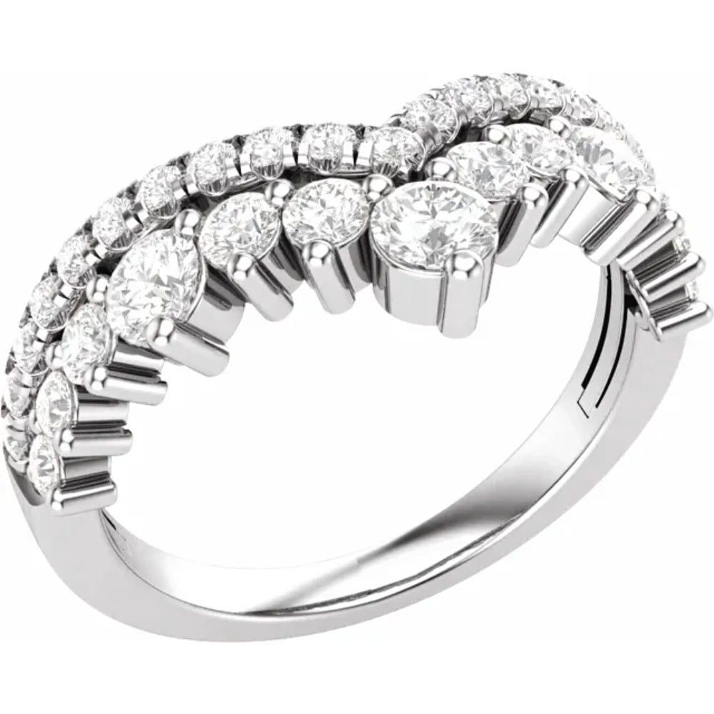 Contour Curved Ring, Double Row Diamond Chevron Wedding Band, Half ...