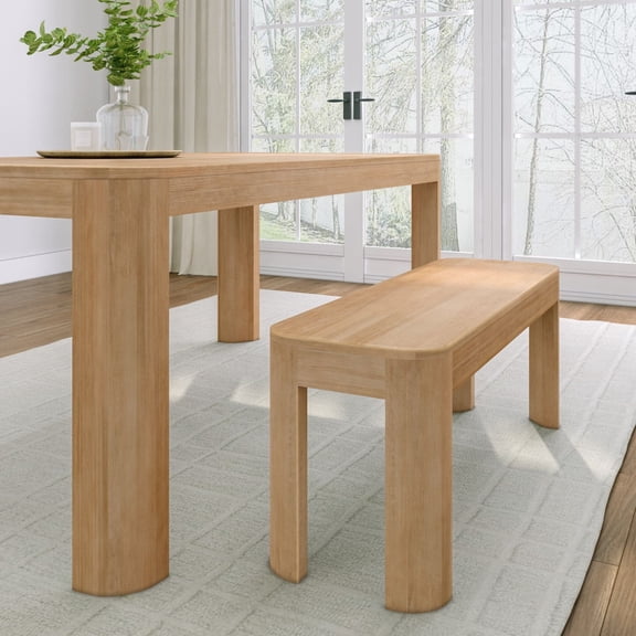 Plank+Beam Dining Bench, 46" Modern Rounded Edge Wooden Bench for Dining Room, Modern Entryway Bench, Dining Room Bench