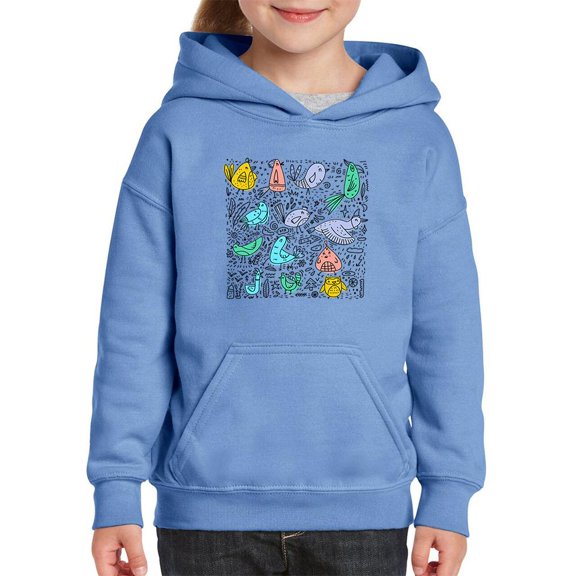 Contour Draw Birds Doodle Hoodie Juniors -Image by Shutterstock,  Medium