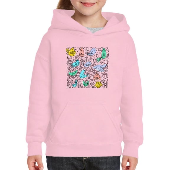 Contour Draw Birds Doodle Hoodie Juniors -Image by Shutterstock,  x-Large