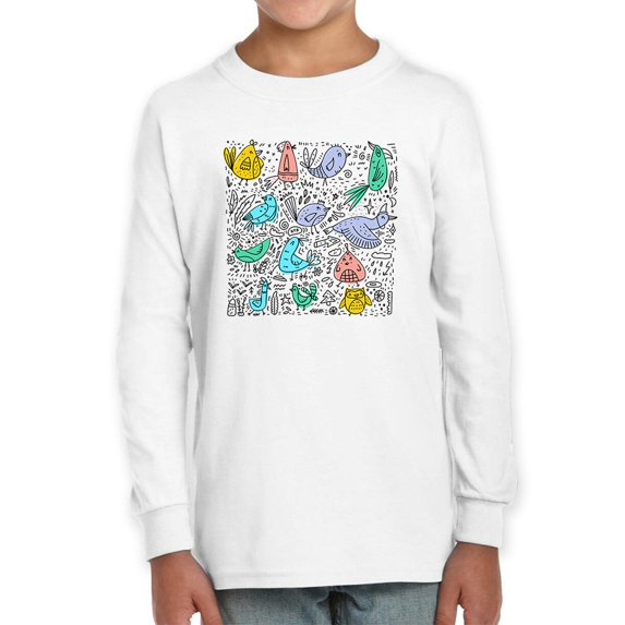 Contour Draw Birds Doodle Long Sleeve Toddler -Image by Shutterstock, 3 Toddler