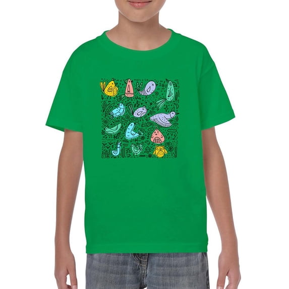 Contour Draw Birds Doodle T-Shirt Juniors -Image by Shutterstock, x-Small