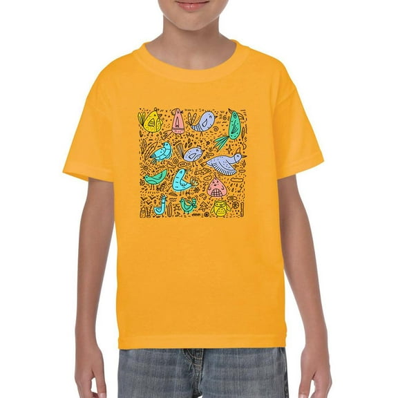Contour Draw Birds Doodle T-Shirt Juniors -Image by Shutterstock,  x-Small