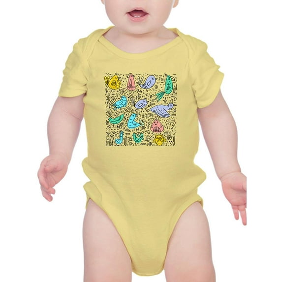 Contour Drawn Doodle Birds Bodysuit Infant -Image by Shutterstock, 12 Months