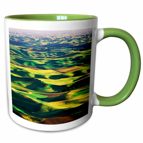 3drose, Contour Farming in Palouse Farm, Washington, Usa - Us48 Aje0054 - Adam Jones, 11oz Two-tone Green Mug