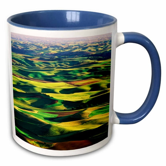 3drose, Contour Farming in Palouse Farm, Washington, Usa - Us48 Aje0054 - Adam Jones, 15oz Two-tone Blue Mug