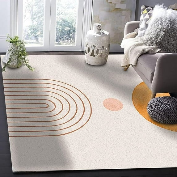 Contour Geometry Area Rug, Orange Semicircle Modern Carpet, Large Area Game Floor Mat Non-Slip Easy To Clean Decorative Rugs For Living Room Bedroom 4 x 6ft