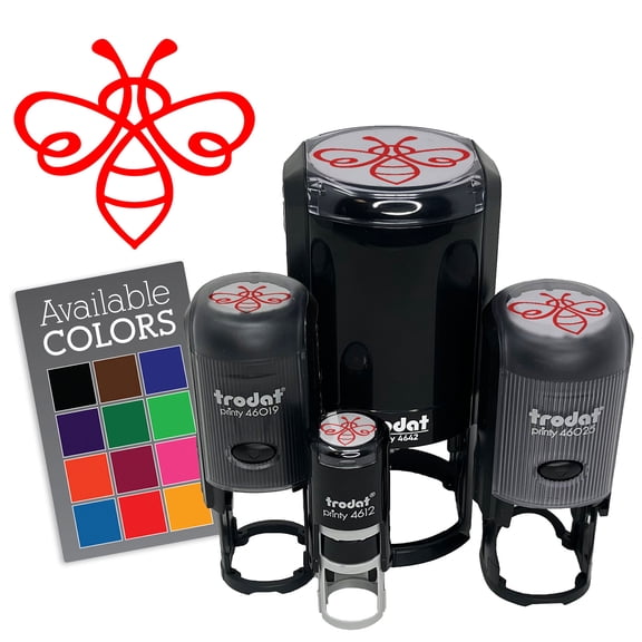 Contour Line Bee Stylized Insect Bug Self-Inking Rubber Stamp for Stamping Ink Stamper Crafting Planners - 1/2 Inch Mini - Red Ink