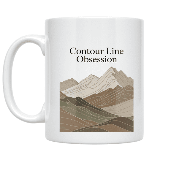 Contour Line Obsession Mountain Relief Maps - Nature Lover - 11 oz Ceramic Coffee Mug