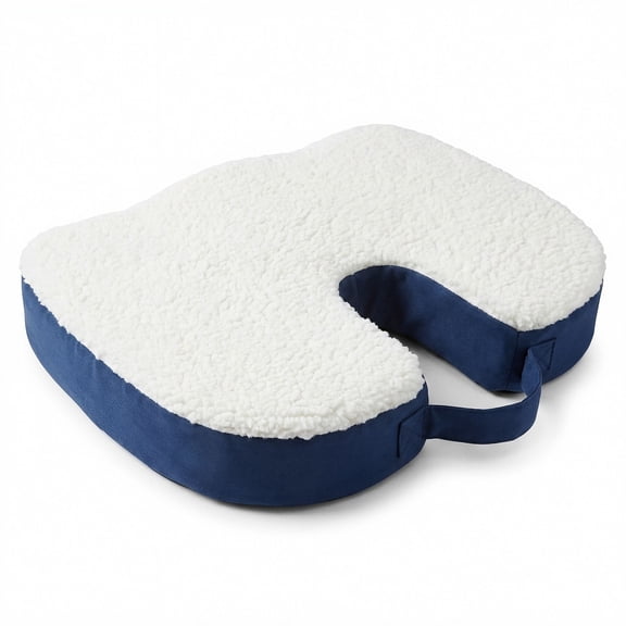 Contour Memory Foam Seat Cushion w/ Washable Soft Plush Sherpa Top - U Shaped Therapeutic Comfort Designed to Cradle & Support Your Body - Anti Slip Bottom & Carrying Handle