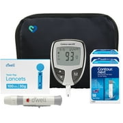 Contour Next EZ Diabetes Testing Kit, Blood Glucose Meter, 100 Contour Next Blood Glucose Test Strips, 100 O'Well Lancets and Device, Logbook, User Manual & Carry Case