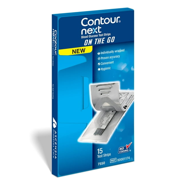 Contour Next ON THE GO Blood Glucose Test Strips, 15 Ct