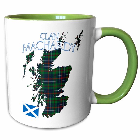3drose, Contour of Scotland with the Machardy Clan Family Tartan., 15oz Two-tone Green Mug