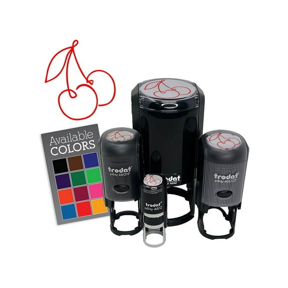 Contour Pair Juicy Cherry Fruit Self-Inking Rubber Stamp Ink Stamper - Fuchsia Ink - Small 3/4 Inch