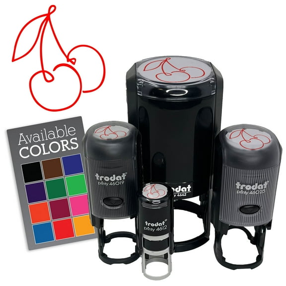 Contour Pair Juicy Cherry Fruit Self-Inking Rubber Stamp Ink Stamper for Stamping Crafting Planners - Blue Ink - Mini 1/2 Inch