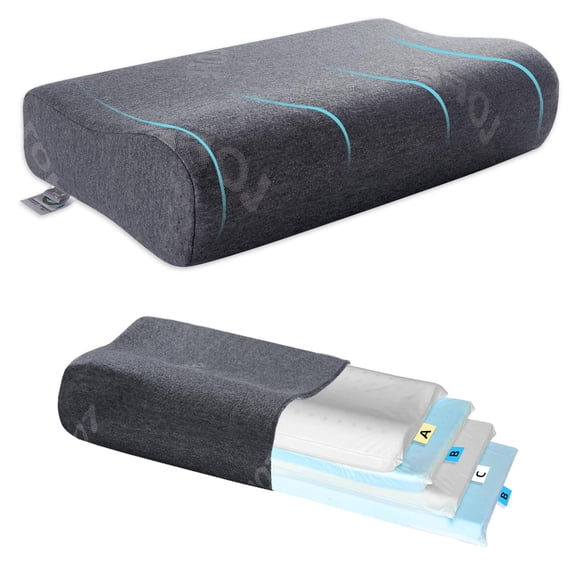 Contour Pillow Grey 23*14in Adjustable Layered Sleep Support