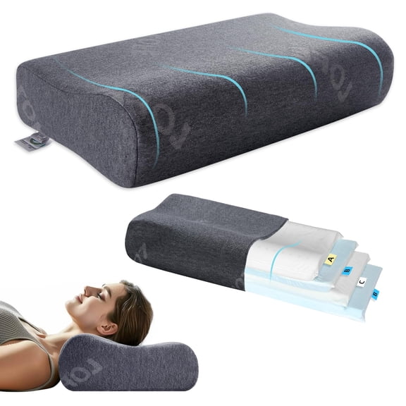 Contour Pillow Grey 33*14.2in Adjustable Layered Sleep Support