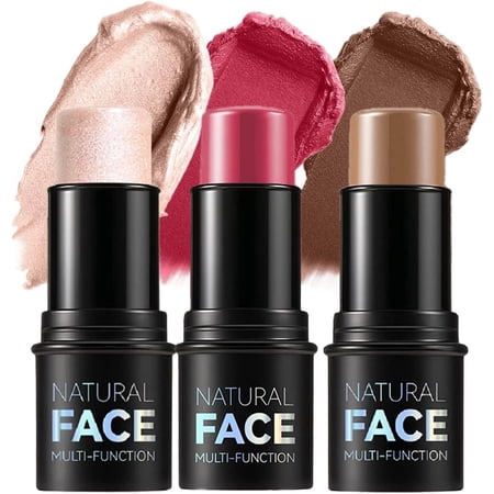 Contour Stick, Highlight Stick, Blush Stick, Cream Contour Kit with Brush, Create Face Contour, Non-greasy, Waterproof Long-lasting Effect, Highlighter Makeup Stick 3 colors