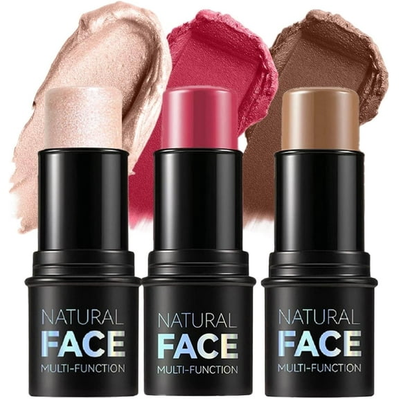 Contour Stick, Highlight Stick, Blush Stick, Cream Contour Kit with Brush, Create Face Contour, Non-greasy, Waterproof Long-lasting Effect, Highlighter Makeup Stick 3 colors