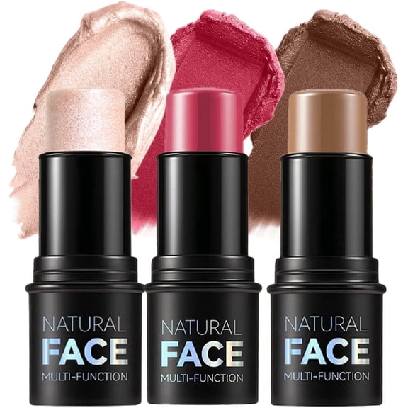 Contour Stick, Highlight Stick, Blush Stick, Cream Contour Kit with Brush, Create Face Contour, Non-greasy, Waterproof Long-lasting Effect, Highlighter Makeup Stick 3 colors