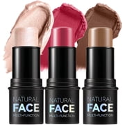 Contour Stick, Highlight Stick, Blush Stick, Cream Contour Kit with Brush, Create Face Contour, Non-greasy, Waterproof Long-lasting Effect, Highlighter Makeup Stick 3 colors