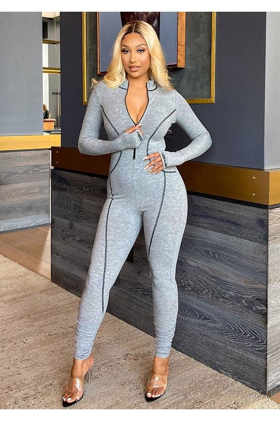 Contour Zip Jumpsuit (L, Grey)
