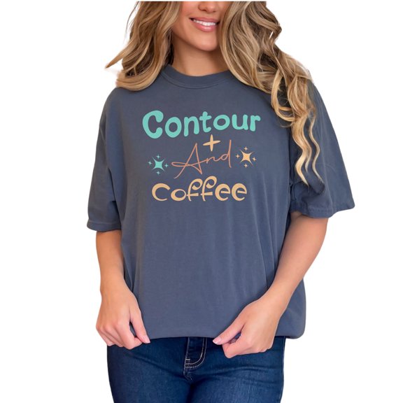 Contour and Coffee Funny Quote, Denim Comfort Colors T-Shirt, XL