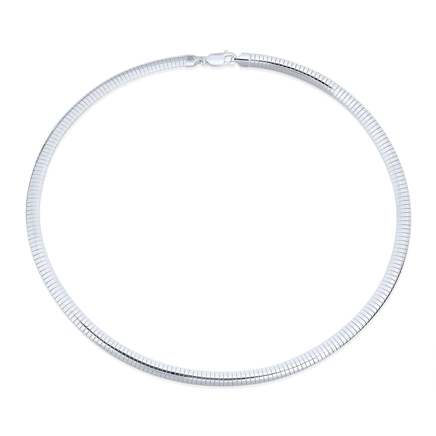 Contoured 6mm Snake Omega Chain Sterling Silver Choker Necklace 18