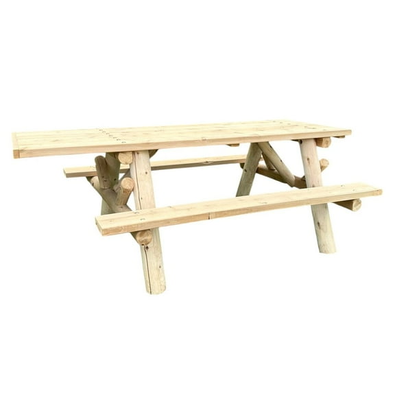 Contoured Comfort 6' ADA Log Picnic Table  Attached Benches