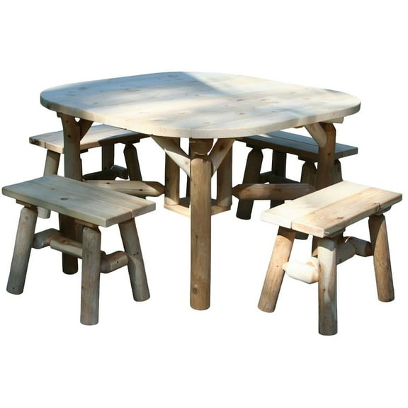 Contoured Comfort Cedar Log 47' Roundabout Table/ 4 Benches