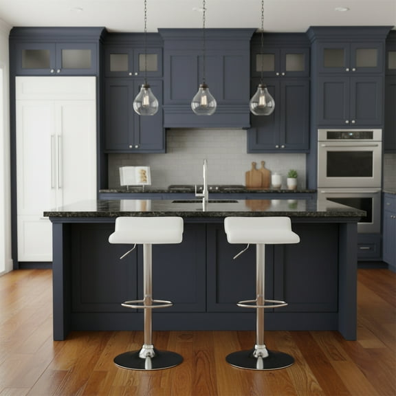 Contoured Contemporary Backless Armless Swivel Height Adjustable Hydraulic Lift Chrome Base Bar Stool with Footrest (White) - Set of 2