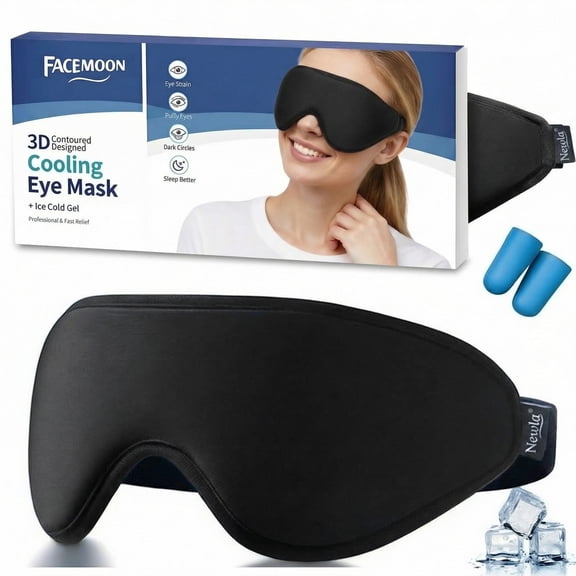 FACEMOON Contoured Cooling Gel Eye Mask Ice Cold Compress for Puffy Eyes, Dark Circles, Sinus Pressure and Eye Strain, Reusable Therapy