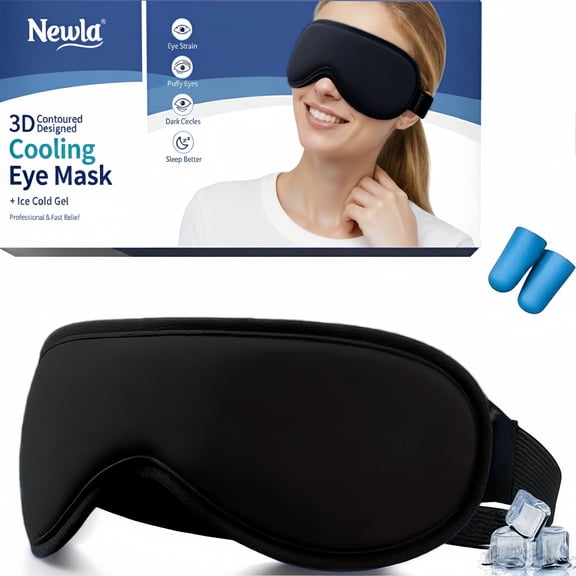 FACEMOON Contoured Cooling Gel Eye Mask, Snug Fit Cold Compress for Puffiness, Migraines, Dark Circles Relief, Reusable, Blue, Fits All Head Sizes