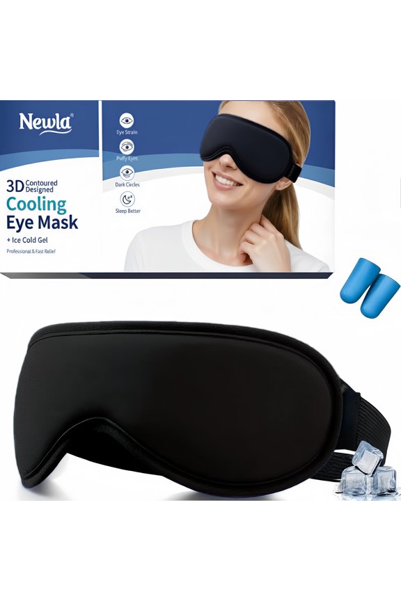 Contoured Cooling Gel Eye Mask, Snug Fit Cold Compress for Puffiness, Migraines, Dark Circles Relief, Reusable, Blue, Fits All Head Sizes