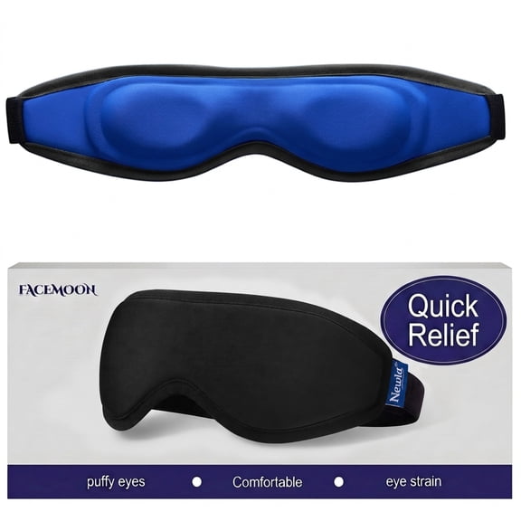 FACEMOONContoured Cooling Gel Eye Mask: Snug Fit Cold Compress for Puffiness, Migraines, Dark Circles & Sinus – Reusable – Fits All Head Sizes – Daily Relaxation (Blue)