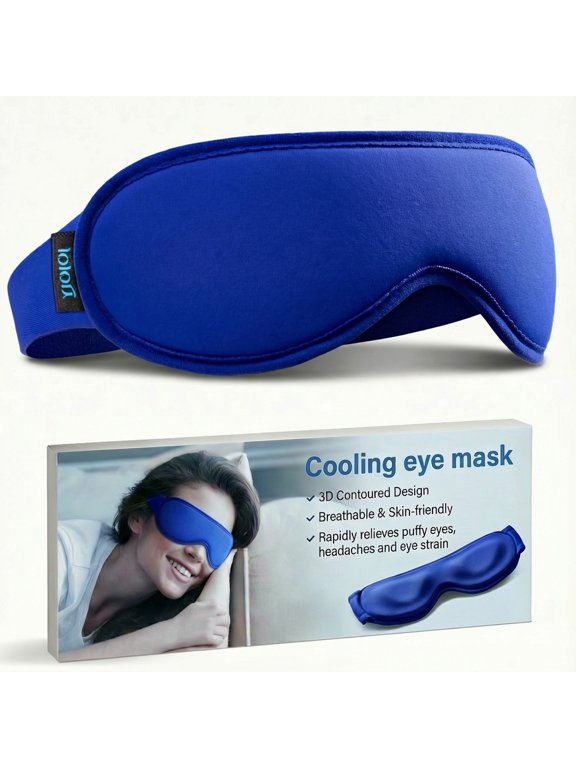 Contoured Cooling Gel Eye Mask for Puffy Eyes, Migraines, Dark Circles, Sinus Pressure, Reusable, Universal Fit, Blue